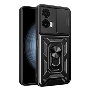 Husa pentru Motorola Moto G35, SKYDDAR INNOVATION, CamShield, Inel magnetic, set cu sticker, Negru