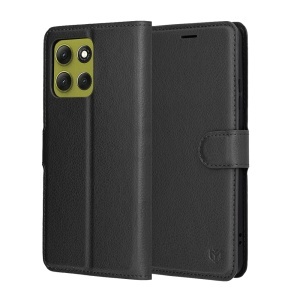Husa pentru Motorola Moto G86, SKYDDAR INNOVATION, Leather Folio tip Carte, cu Portofel Interior, Finisaje Premium, set cu sticker, Negru