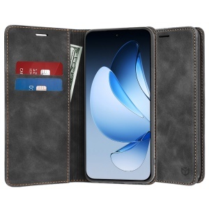 Husa pentru Oppo Reno13, SKYDDAR INNOVATION, Soft Wallet, tip Carte, din piele Eco Premium cu Portofel Interior, Negru, set cu sticker