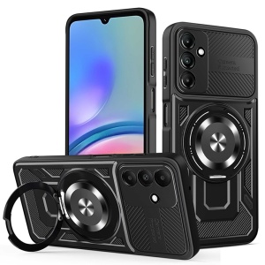 Husa pentru Samsung Galaxy A05s, SKYDDAR INNOVATION, RuggedCam, Inel magnetic antisoc, set cu sticker, Negru