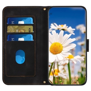Husa pentru Samsung Galaxy A15 4G / Galaxy A15 5G din Piele Ecologică cu Design Floral, Protecție 360°, Stand Integrat, Buzunare pentru Carduri, SKDR Floral Wallet - Negru - Img 8