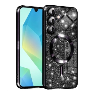 Husa pentru Samsung Galaxy A16 4G / Galaxy A16 5G, SKYDDAR INNOVATION, Luxury Glitter Magsafe, Antisoc, Fundal Detasabil 2-in-1, Margini Ridicate, set cu sticker, Negru