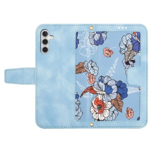Husa pentru Samsung Galaxy A25 5G din Piele Ecologică cu Design Floral, Protecție 360°, Stand Integrat, Buzunare pentru Carduri, SKDR Floral Wallet - Bleu - Img 6