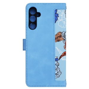  Husa pentru Samsung Galaxy A34 5G din Piele Ecologică cu Design Floral, Protecție 360°, Stand Integrat, Buzunare pentru Carduri, SKDR Floral Wallet - Bleu - Img 4