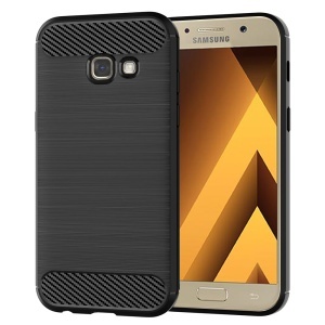 Husa pentru Samsung Galaxy A5 2017, SKYDDAR INNOVATION, Carbon Silicone, din Silicon Slim, cu textura Fibra Carbon, set cu sticker, Negru