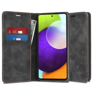 Husa pentru Samsung Galaxy A52 5G / Galaxy A52 4G / Galaxy A52s 5G, SKYDDAR INNOVATION, Soft Wallet, tip Carte din piele Eco Premium, cu Portofel Interior, Negru, set cu sticker