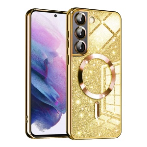 Husa pentru Samsung Galaxy S21 5G, SKYDDAR INNOVATION, Luxury Glitter Magsafe, Antisoc, Fundal Detasabil 2-in-1, Margini Ridicate, set cu sticker, Auriu