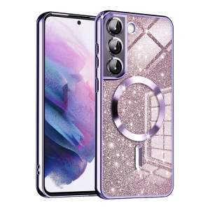 Husa pentru Samsung Galaxy S22 5G, SKYDDAR INNOVATION, Luxury Glitter Magsafe, Antisoc, Fundal Detasabil 2-in-1, Margini Ridicate, set cu sticker, Mov deschis