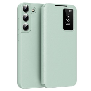 Husa pentru Samsung Galaxy S22 5G tip carte, Skyddar, cu portofel si SmartView, Premium, set cu sticker, Verde