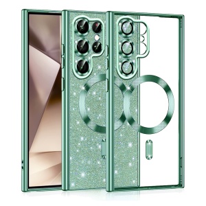 Husa pentru Samsung Galaxy S22 Ultra 5G, SKYDDAR INNOVATION, Luxury Glitter Magsafe, Antisoc, Fundal Detasabil 2-in-1, Margini Ridicate, set cu sticker, Verde deschis