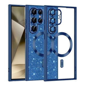Husa pentru Samsung Galaxy S22 Ultra 5G, SKYDDAR INNOVATION, Luxury Glitter Magsafe, Antisoc, Fundal Detasabil 2-in-1, Margini Ridicate, set cu sticker, Albastru