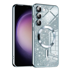 Husa pentru Samsung Galaxy S23 Plus, SKYDDAR INNOVATION, Luxury Glitter Magsafe, Antisoc, Fundal Detasabil 2-in-1, Margini Ridicate, set cu sticker, Bleu