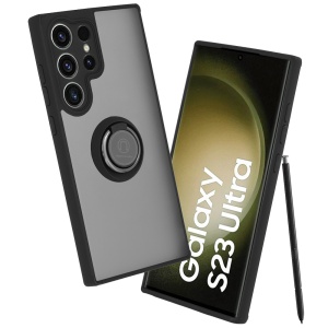 Husa pentru Samsung Galaxy S23 Ultra, SKYDDAR INNOVATION, Glinth cu Inel Rotativ 360° Magnetic, Negru, set cu sticker