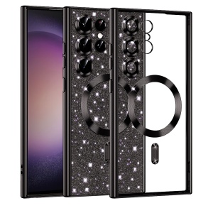 Husa pentru Samsung Galaxy S23 Ultra, SKYDDAR INNOVATION, Luxury Glitter Magsafe, Antisoc, Fundal Detasabil 2-in-1, Margini Ridicate, set cu sticker, Negru