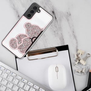 Husa pentru Samsung Galaxy S24 FE, SKYDDAR INNOVATION, TEDDY BEAR, din Silicon cu Sclipici, Protectie Completa, Roz, set cu sticker - Img 5