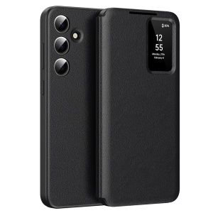 Husa pentru Samsung Galaxy S24 Plus tip carte, Skyddar, cu portofel si SmartView, Premium, set cu sticker, Negru