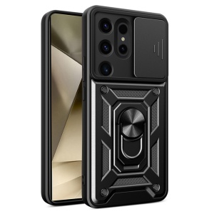 Husa pentru Samsung Galaxy S24 Ultra cu inel magnetic, Skyddar CamShield - Negru