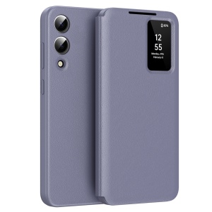 Husa pentru Samsung Galaxy S25 Edge tip carte, Skyddar, cu portofel si SmartView, Premium, set cu sticker, Mov