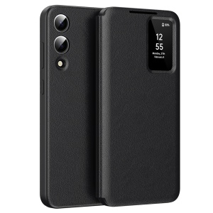 Husa pentru Samsung Galaxy S25 Edge tip carte, Skyddar, cu portofel si SmartView, Premium, set cu sticker, Negru