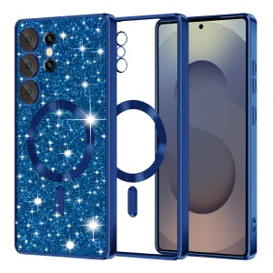 Husa pentru Samsung Galaxy S25 Ultra, SKYDDAR INNOVATION, Luxury Glitter Magsafe, Antisoc, Fundal Detasabil 2-in-1, Margini Ridicate, set cu sticker, Albastru