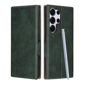 Husa pentru Samsung Galaxy S25 Ultra, SKYDDAR INNOVATION, Safe Wallet tip carte din Piele Ecologica, Suport Carduri, Inchidere Magnetica, Verde, set cu sticker