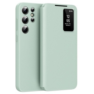 Husa pentru Samsung Galaxy S25 Ultra tip carte, Skyddar, cu portofel si SmartView, Premium, set cu sticker, Verde