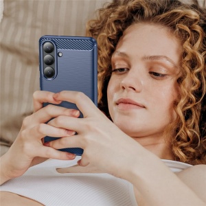 Husa pentru Samsung Galaxy S26 Edge, SKYDDAR INNOVATION, Carbon Silicone, din Silicon Slim, cu textura Fibra Carbon, set cu sticker, Albastru - Img 7