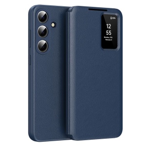 Husa pentru Samsung Galaxy S26 Plus tip carte, Skyddar, cu portofel si SmartView, Premium, set cu sticker, Albastru