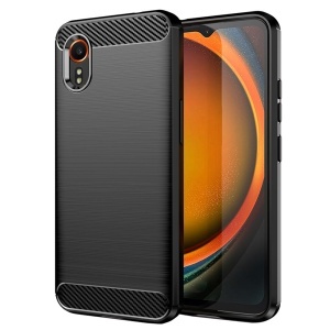 Husa pentru Samsung Galaxy Xcover7, SKYDDAR INNOVATION, Carbon Silicone, din Silicon Slim, cu textura Fibra Carbon, set cu sticker, Negru