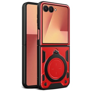 Husa pentru Samsung Galaxy Z Flip7, Antisoc, Inel Magnetic, Kickstand, set cu sticker, CamGuard, Rosu
