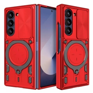 Husa pentru Samsung Galaxy Z Fold6, SKYDDAR INNOVATION, CamGuard Pro, Inel Magnetic, Protectie Camera, set cu sticker, Rosu