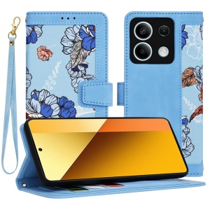  Husa pentru Xiaomi Redmi Note 13 5G din Piele Ecologică cu Design Floral, Protecție 360°, Stand Integrat, Buzunare pentru Carduri, SKDR Floral Wallet - Bleu - Img 1