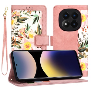 Husa pentru Xiaomi Redmi Note 14 Pro 4G / Poco F7, SKYDDAR INNOVATION, Floral Wallet, din Piele Ecologică cu Design Floral, Protecție 360°, Stand Integrat, Buzunare pentru Carduri, Roz, set cu sticker