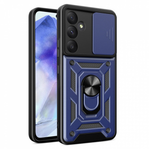 Husa Samsung Galaxy A55 5G cu inel magnetic si protectie camera Skyddar CamShield - Albastru