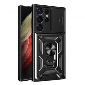 Husa Samsung Galaxy S21 Ultra 5G cu inel magnetic, Techsuit CamShield - Negru