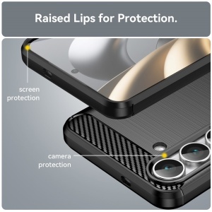 Husa Samsung Galaxy S25 FE din Silicon Slim, cu textura Fibra Carbon, set cu sticker, Carbon Silicone, Negru - Img 5