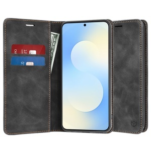 Husa Samsung Galaxy S25 FE tip Carte din piele Eco Premium, cu Portofel Interior, set cu sticker, Confy Cover, Negru