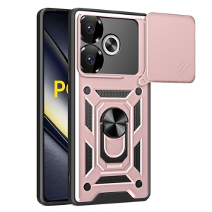 Husa Xiaomi Poco F6 cu inel magnetic si protectie camera Skyddar CamShield - Roz