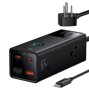 Incarcator 3xAC, 2xUSB, 2x Type-C, 65W, Cablu 100W, Baseus, Negru