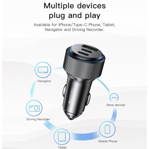 Incarcator auto, 2x USB-C, 1x USB, 60W, Quick Charge, Yesido, Negru - Img 2
