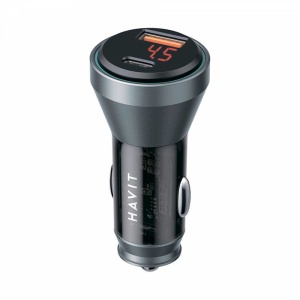 Incarcator Auto 45W, 1x Type-C, 1x USB-A, design transparent, Havit CC2017, Negru/Albastru