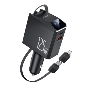 Incarcator auto 4in1, Cablu Retractabil Type-C, 125W, Afisaj LED, Yesido, Negru