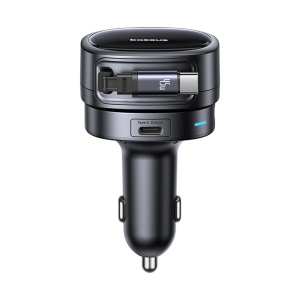 Incarcator Auto Cablu Retractabil 60W, 2x Type-C, 1x USB-A, Baseus PrimeTrip VR1, Negru