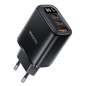 Incarcator de priza, 2x USB-C, 1x USB-A, PD 30W, Afisaj Digital, Yesido, Alb