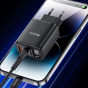 Incarcator de priza, 2x USB-C, 1x USB-A, PD 30W, Afisaj Digital, Yesido, Alb - Img 2