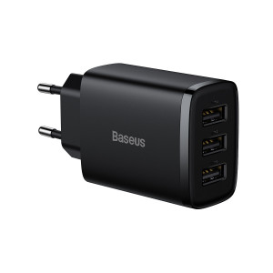 Incarcator de Priza 3xUSB, 17W, Baseus (CCXJ020101) - Negru