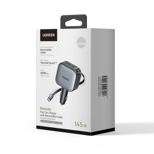 Incarcator pentru Masina, Cablu Retractabil USB-C, USB-C/A, 145W, 70cm, Ugreen EC604, Negru - Img 7