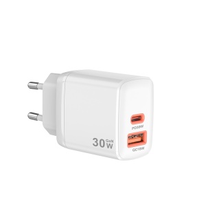 Incarcator Priza 30W, USB + Type-C, Fast Charging PD/QC, SKYDDAR INNOVATION, CH1, set cu sticker, Alb