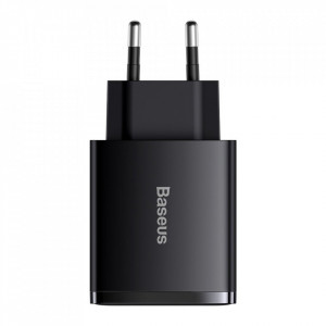 Incarcator priza Compact, USB-C, PD, 30W si 2x USB-A, QC 3A, Baseus (CCXJ-E01) - Negru - Img 1
