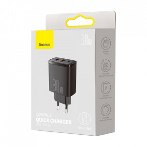 Incarcator priza Compact, USB-C, PD, 30W si 2x USB-A, QC 3A, Baseus (CCXJ-E01) - Negru - Img 7